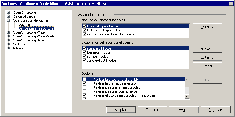 Habilitar y deshabilitar los módulos de idiomas - Manual de OpenOffice  Writer