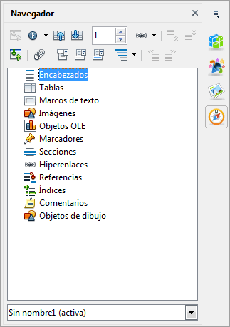 La barra de herramientas del Navegador - Manual de Apache OpenOffice Writer