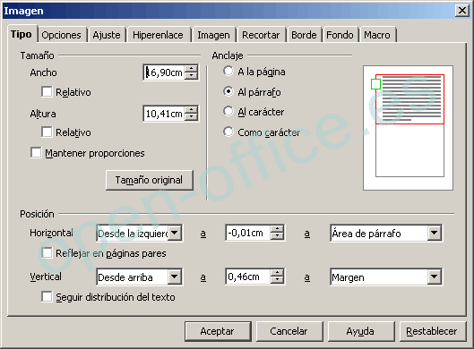 Propiedades de la imagen - La pestaña Tipo - Manual de Apache OpenOffice  Writer