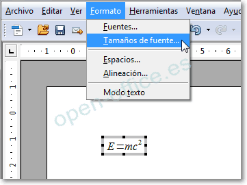 Cambiar tamaño de fuente en OpenOffice Math