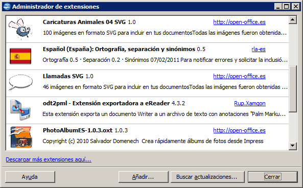 Instalar nuevas extensiones - Manual de Apache OpenOffice Writer