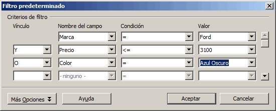 Filtro automático o autofiltro - Manual de Apache OpenOffice Calc