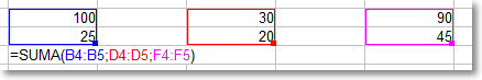 Sumar varios rangos de celdas con la función SUMA en Calc