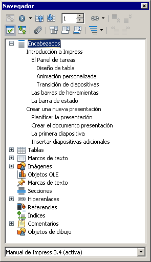 La barra de herramientas del Navegador - Manual de Apache OpenOffice Writer