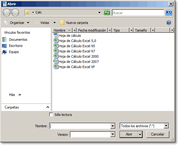 Abrir un documento existente - Manual de Apache OpenOffice Calc