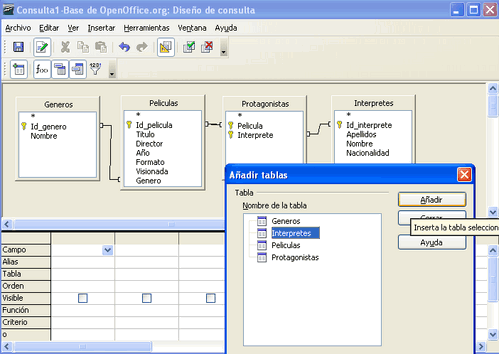 Creación de una consulta de varias tablas en vista diseño - Manual de  Apache OpenOffice Base