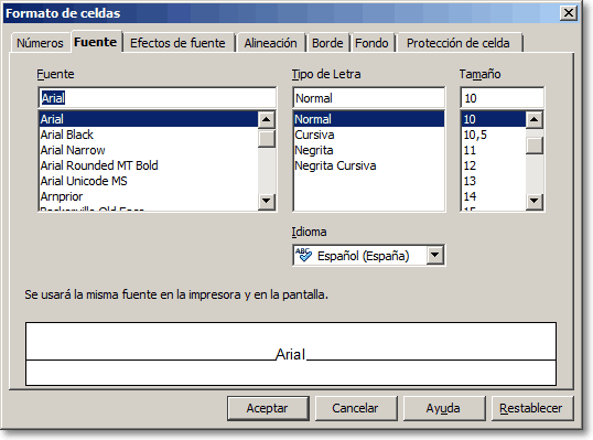 Fuente y efectos de fuente - Manual de Apache OpenOffice Calc