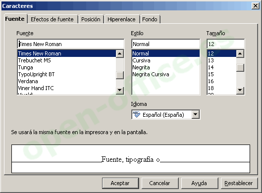 Fuente del texto - Manual de OpenOffice Writer