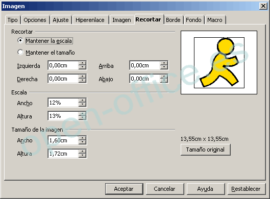 Propiedades de imagen - La pestaña Recortar - Manual de Apache OpenOffice  Writer