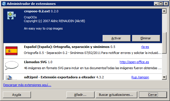 Activar y desactivar extensiones - Manual de Apache OpenOffice Writer