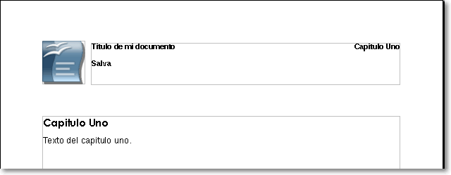 Primera página de un documento con el título Título de mi documento y Capítulo Uno en el encabezado, con su logotipo