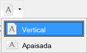 Lista de orientación del subpanel Página con Vertical seleccionada y la opción Apaisada