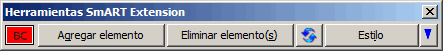 Barra de herramientas SmART Extension para organigramas, con los botones Agregar elemento, Eliminar elemento(s) y Estilo