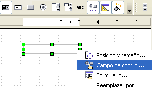 Menú contextual del campo de texto con la opción Campo de control