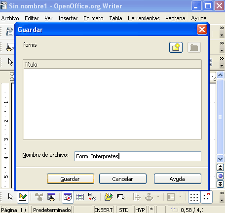 Diálogo Guardar con el nombre de archivo Form_Interpretes