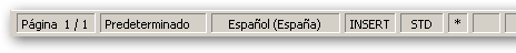 Barra de estado de Writer con la página, el estilo Predeterminado, el idioma Español (España), INSERT y STD